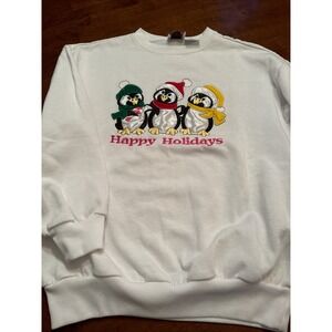 Vintage 90s Nutcracker Sweatshirt Penguin Embroidered Christmas Happy Holidays-S